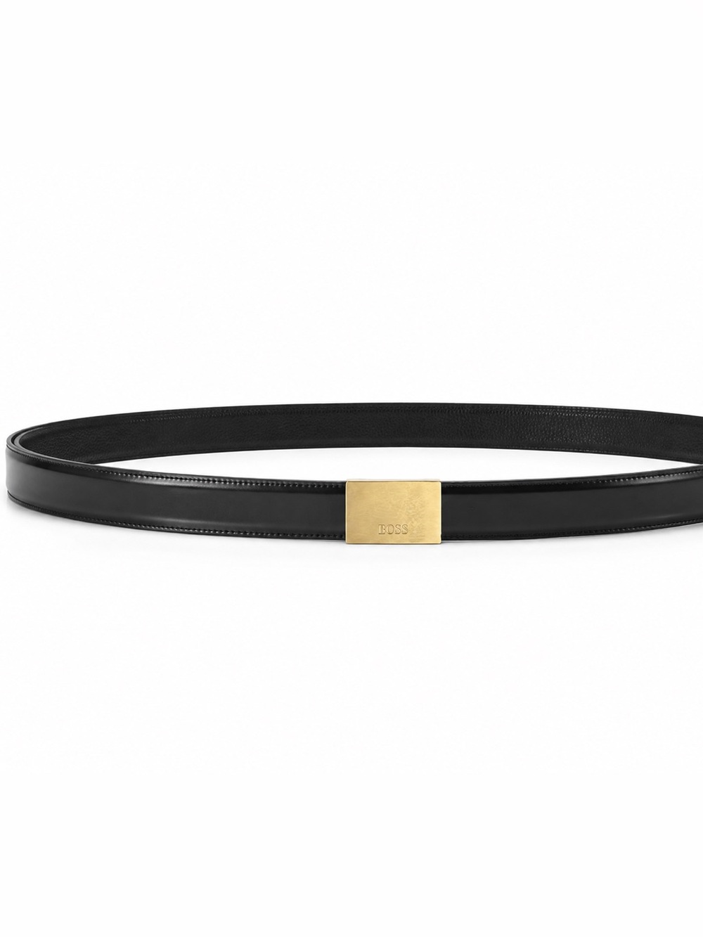 BOSS Hugo Boss Black Silver Logo Plaque Belt Unmarked Size
